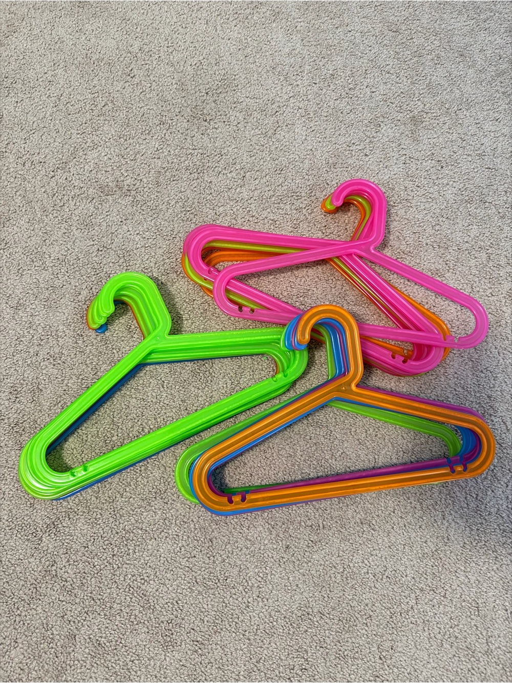 Kids Multicolor Plastic Hangers - Bright Pink, Green, Orange, Blue Set